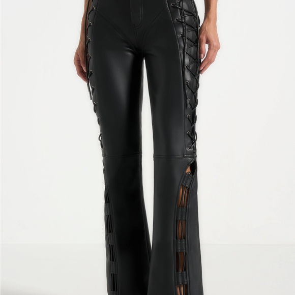 Maniere De Voir Pants - Maniere De Voir Black Lace-Up Flare Pants